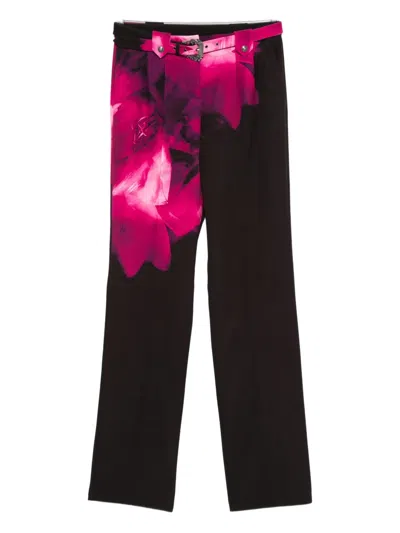 Versace Jeans Couture Floral-print Belted Trousers In Black