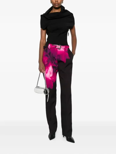 Versace Jeans Couture Floral-print Belted Trousers In Black