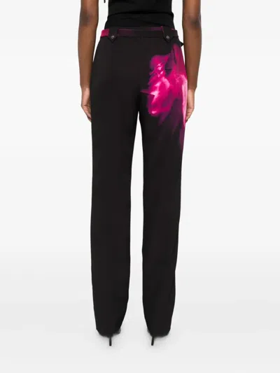 Versace Jeans Couture Floral-print Belted Trousers In Black