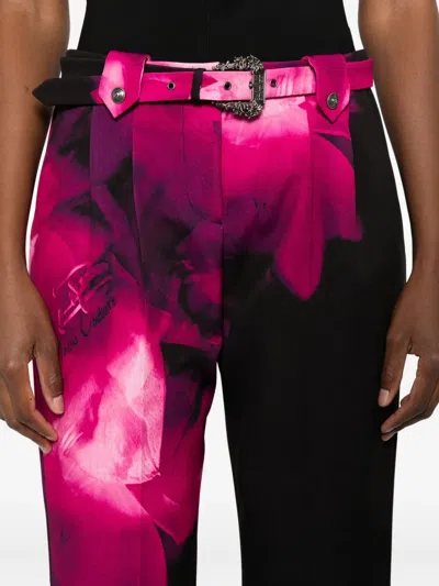 Versace Jeans Couture Floral-print Belted Trousers In Black