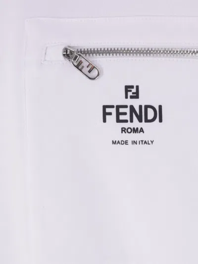 Fendi Men White Crewneck T-shirt With Log Print On The Front In Cotton Man