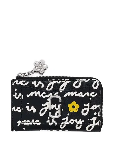 Marc Jacobs The Joy Floral-print Zip-top Wallet In Black