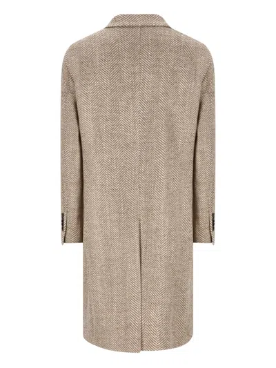 Tagliatore Herringbone Patterned Double-breasted Coat In Brown