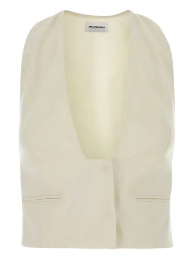 The Andamane Stretch Gabardine Sleeveless Deep V-neck Vest In Neutral