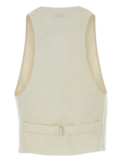 The Andamane Stretch Gabardine Sleeveless Deep V-neck Vest In Neutral