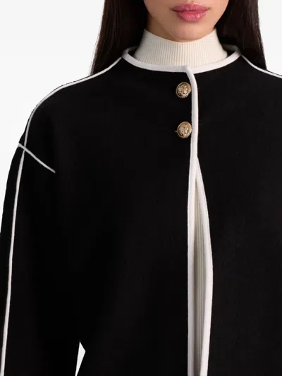 Alice And Olivia Pearson Collared Piped-trim Sweater Jacket In Black