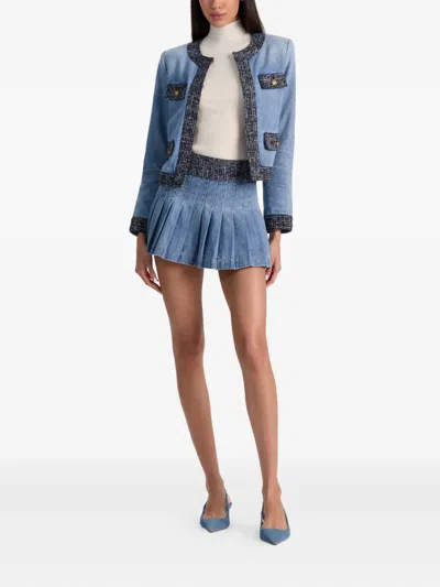 Alice And Olivia Landon Cropped Denim Jacket Celine Vintage In Blue