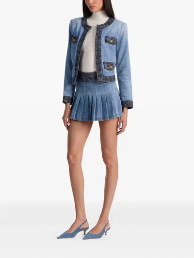 Alice And Olivia Landon Cropped Denim Jacket Celine Vintage In Blue