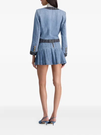 Alice And Olivia Landon Cropped Denim Jacket Celine Vintage In Blue