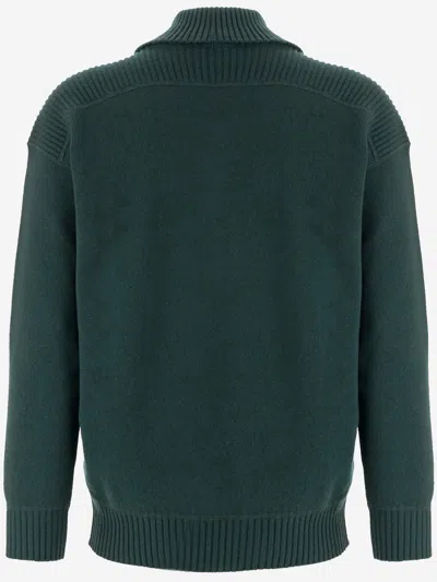 Giorgio Armani Wool And Cashmere Sweater With Ribbed Collar In Green