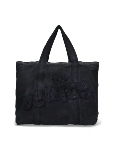 Erl Rectangular Tote Bag Embroidered Detail In Black