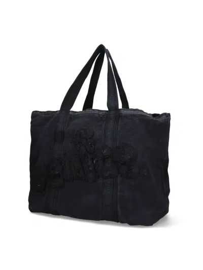 Erl Rectangular Tote Bag Embroidered Detail In Black