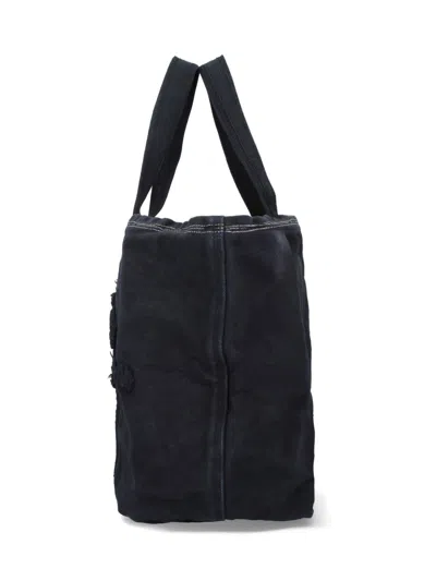 Erl Rectangular Tote Bag Embroidered Detail In Black