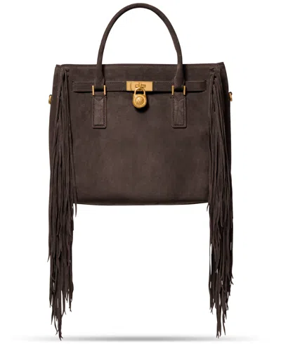 Michael Kors Hamilton Moderne Large Suede Satchel In Brown