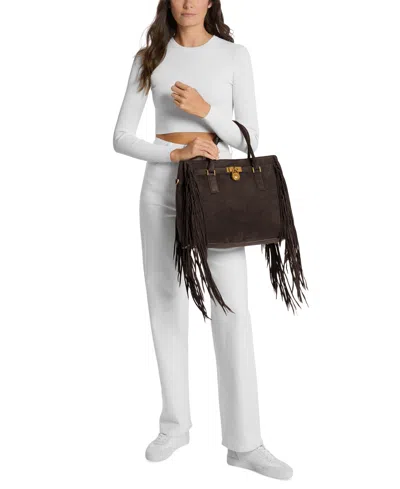 Michael Kors Hamilton Moderne Large Suede Satchel In Brown