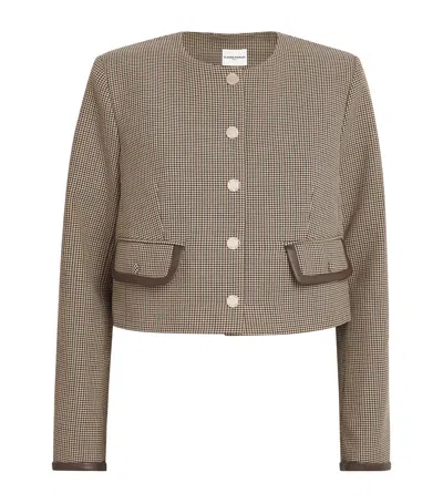 Claudie Pierlot Womens Multicolored Houndstooth Cropped Stretch-woven Jacket In Gray