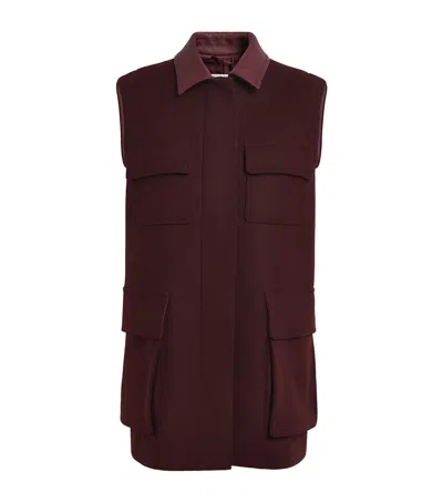 Max Mara Sleeveless Jacket With Leather Collar And Pockets In Burgundy