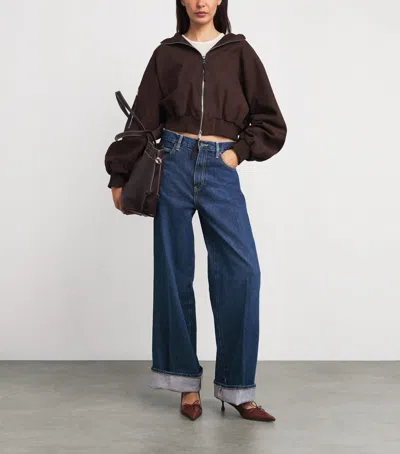 Frame Womens Spencer The Cuffed Wide-leg Denim Jeans In Blue