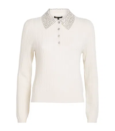 Maje Wool Embellished Cardigan In White