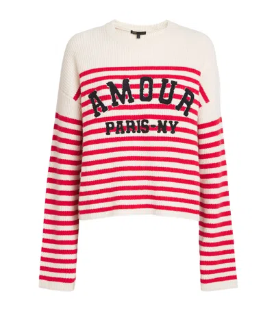Maje Striped Embroidered Sweater In White