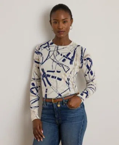 Ralph Lauren Lauren  Belting Print Cotton Blend Sweater In Neutral