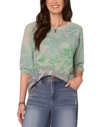 Democracy Womens Printed Round Neck Dolman Sleeve Sweater Ps Xl In Multi