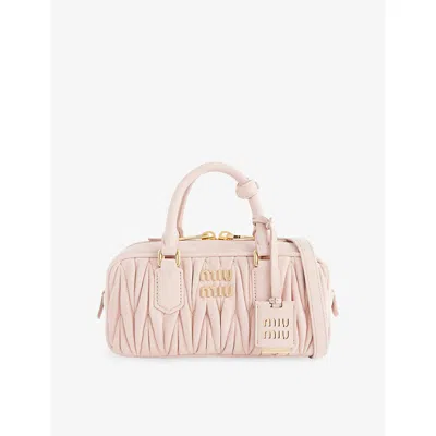 Miu Miu Womens Pesco Arcadie Matelassé Suede Top Handle Bag In Pink