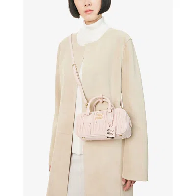 Miu Miu Womens Pesco Arcadie Matelassé Suede Top Handle Bag In Pink
