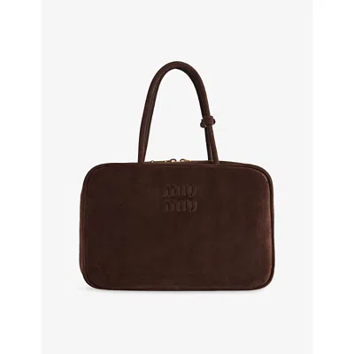 Miu Miu Rectangular Suede Tote Bag Top Handles In Brown