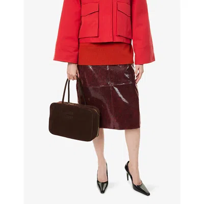 Miu Miu Rectangular Suede Tote Bag Top Handles In Brown