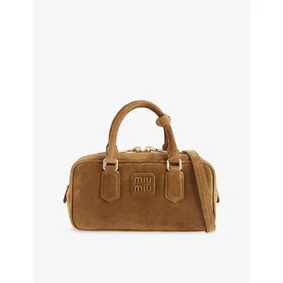 Miu Miu Womens Oliva Beau Small Suede Top Handle Bag In Green