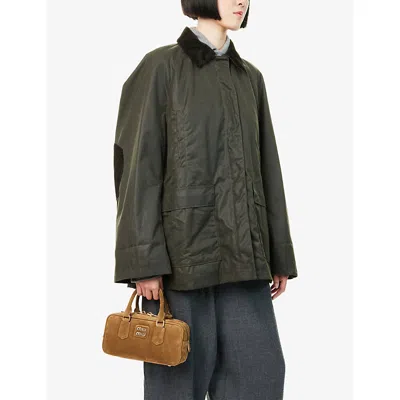 Miu Miu Womens Oliva Beau Small Suede Top Handle Bag In Green