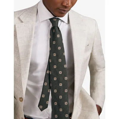 Reiss Mens Forest Green Marco Square-pattern Silk And Wool T In Green