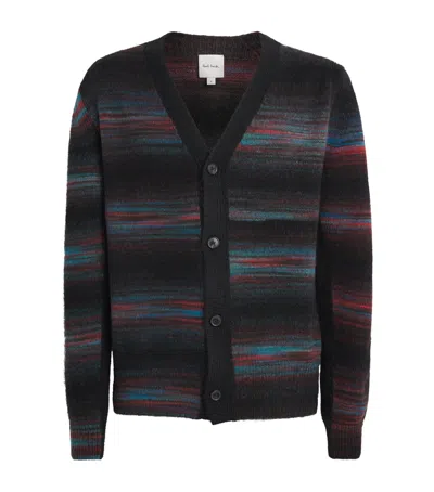 Paul Smith Multicoloured Striped Cardigan With V-neckline And Button-down Front In Black