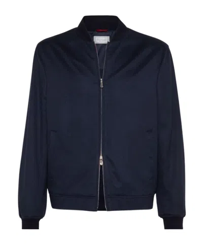 Brunello Cucinelli Cashmere Bomber Jacket In Blue