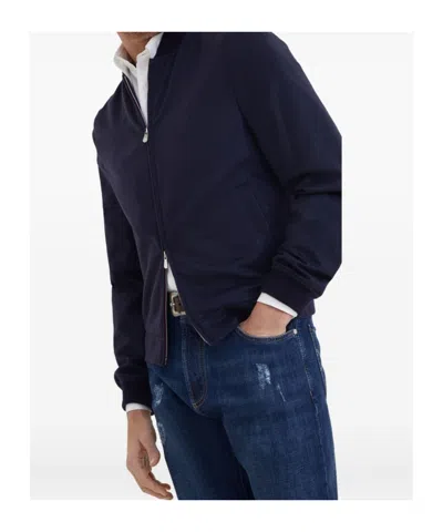 Brunello Cucinelli Cashmere Bomber Jacket In Blue