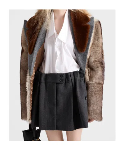 Prada Chevron Wool Mini Skirt In Black