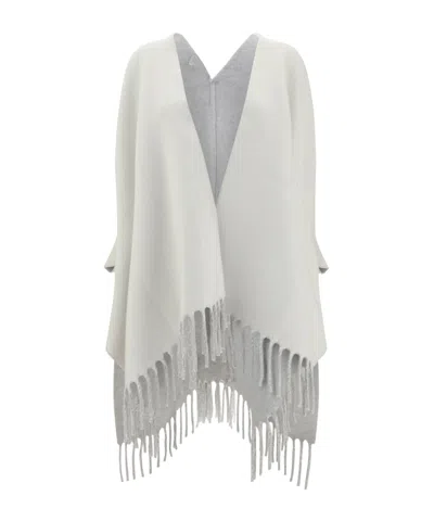 Brunello Cucinelli Cashmere Wool Blend Poncho Cape In White
