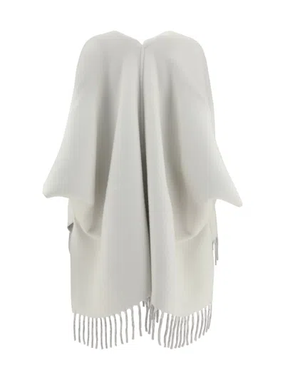 Brunello Cucinelli Cashmere Wool Blend Poncho Cape In White