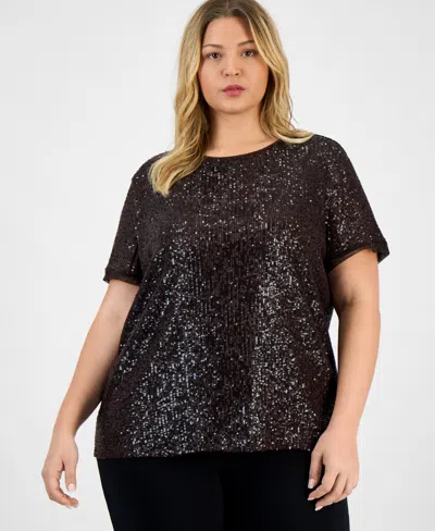 Anne Klein Plus Size Sequin Short-sleeve Crewneck Tee In Multi