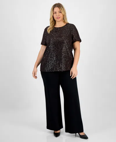 Anne Klein Plus Size Sequin Short-sleeve Crewneck Tee In Multi