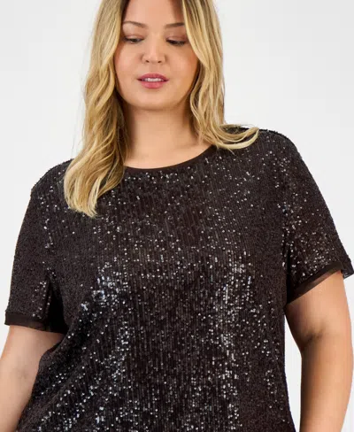 Anne Klein Plus Size Sequin Short-sleeve Crewneck Tee In Multi