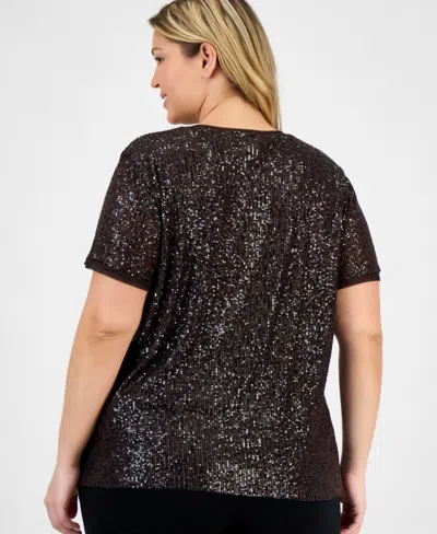 Anne Klein Plus Size Sequin Short-sleeve Crewneck Tee In Multi