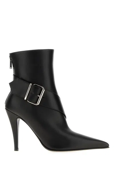 Alexander Mcqueen Calfskin Heron Buckle Heeled Boots 105 In Black