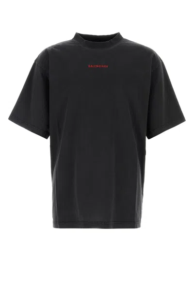 Balenciaga Black Crewneck T-shirt With Logo On The Front And On The Back In Cotton Man In Black