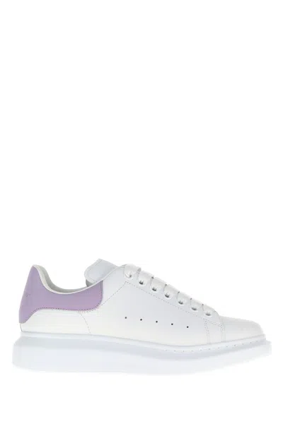 Alexander Mcqueen White Leather Sneakers With Lilac Leather Heel In White