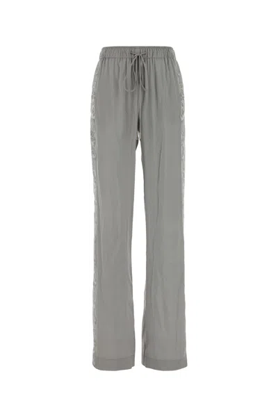 Ermanno Scervino Stretch Silk Palazzo Trousers With Side Stripe In Gray