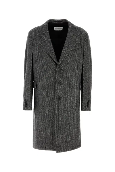 Givenchy Men Wool Blend Coat With Herringbone Motif In Multi