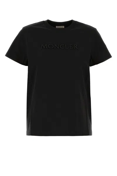 Moncler Embroidered Logo Cotton T-shirt In Black