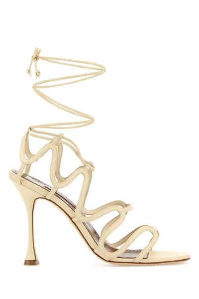 Manolo Blahnik Strappy Ankle Wrap Open Toe Sandals In Yellow